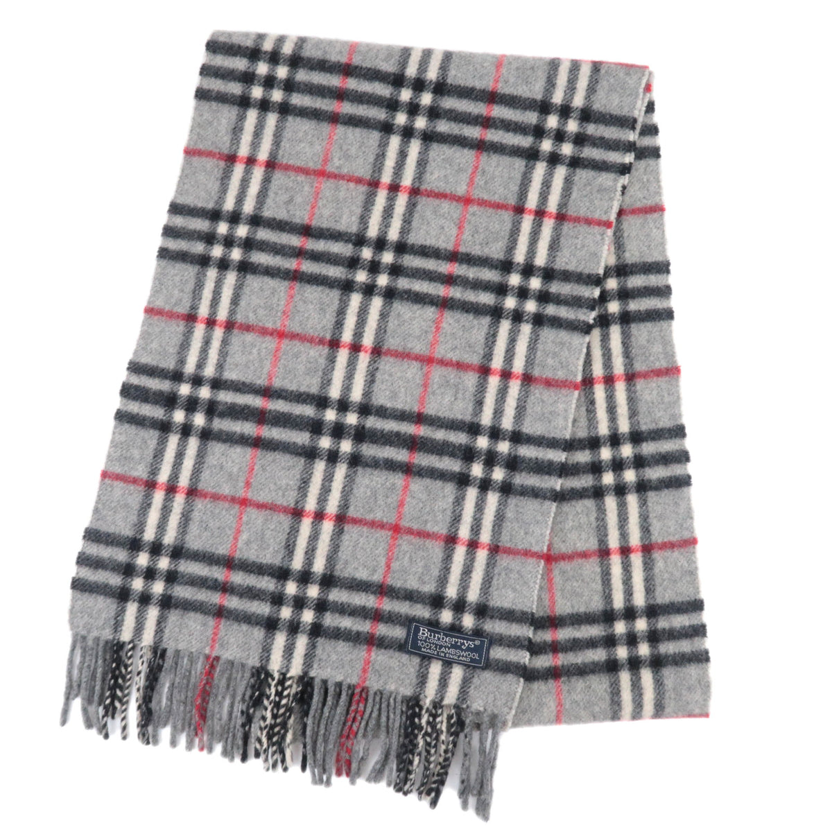 BURBERRY burberrys Nova Plaid Fringe Scarf 100% Wool Gray 92409