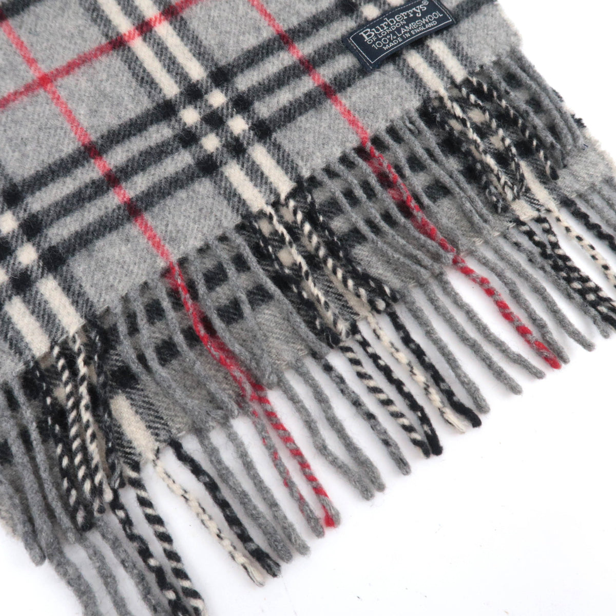 BURBERRY burberrys Nova Plaid Fringe Scarf 100% Wool Gray