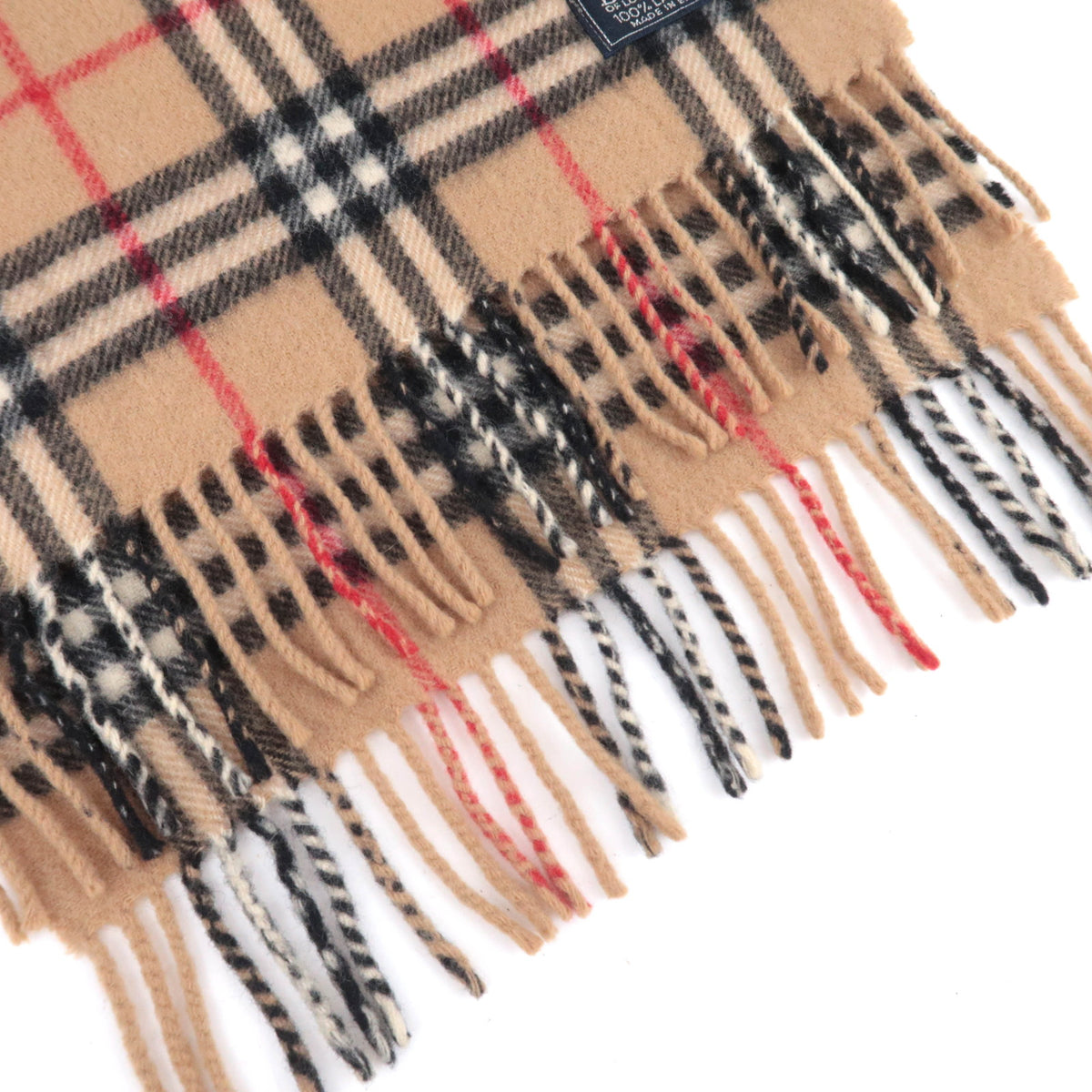 BURBERRY burberrys Nova Plaid Fringe Scarf 100% Wool Beige