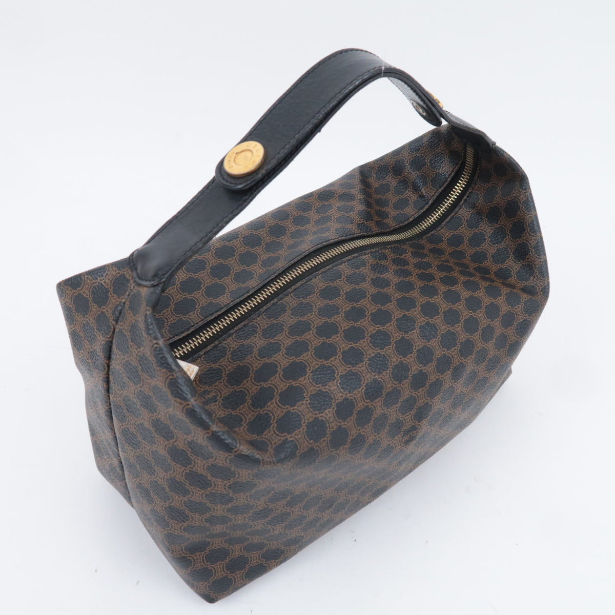 CELINE Macadam PVC Leather Handbag Black Brown