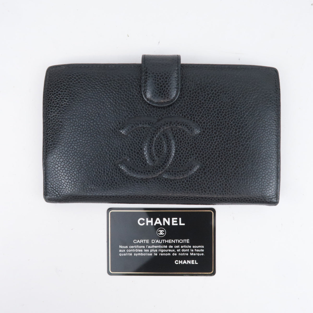 CHANEL Coco Mark KIss Lock Long Wallet Caviarskin