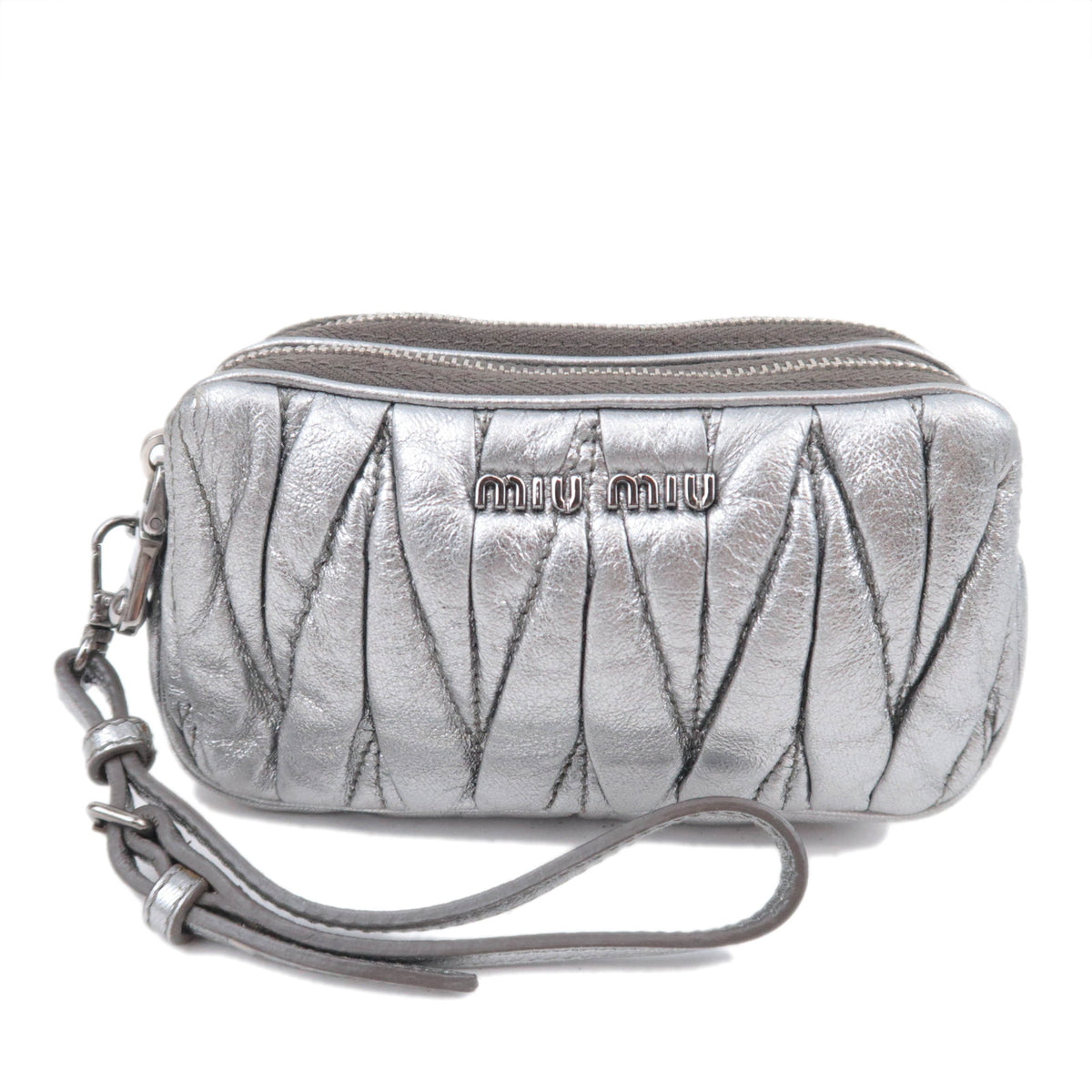 MIU MIU Matelasse Metallic Silver Mini Pouch92505