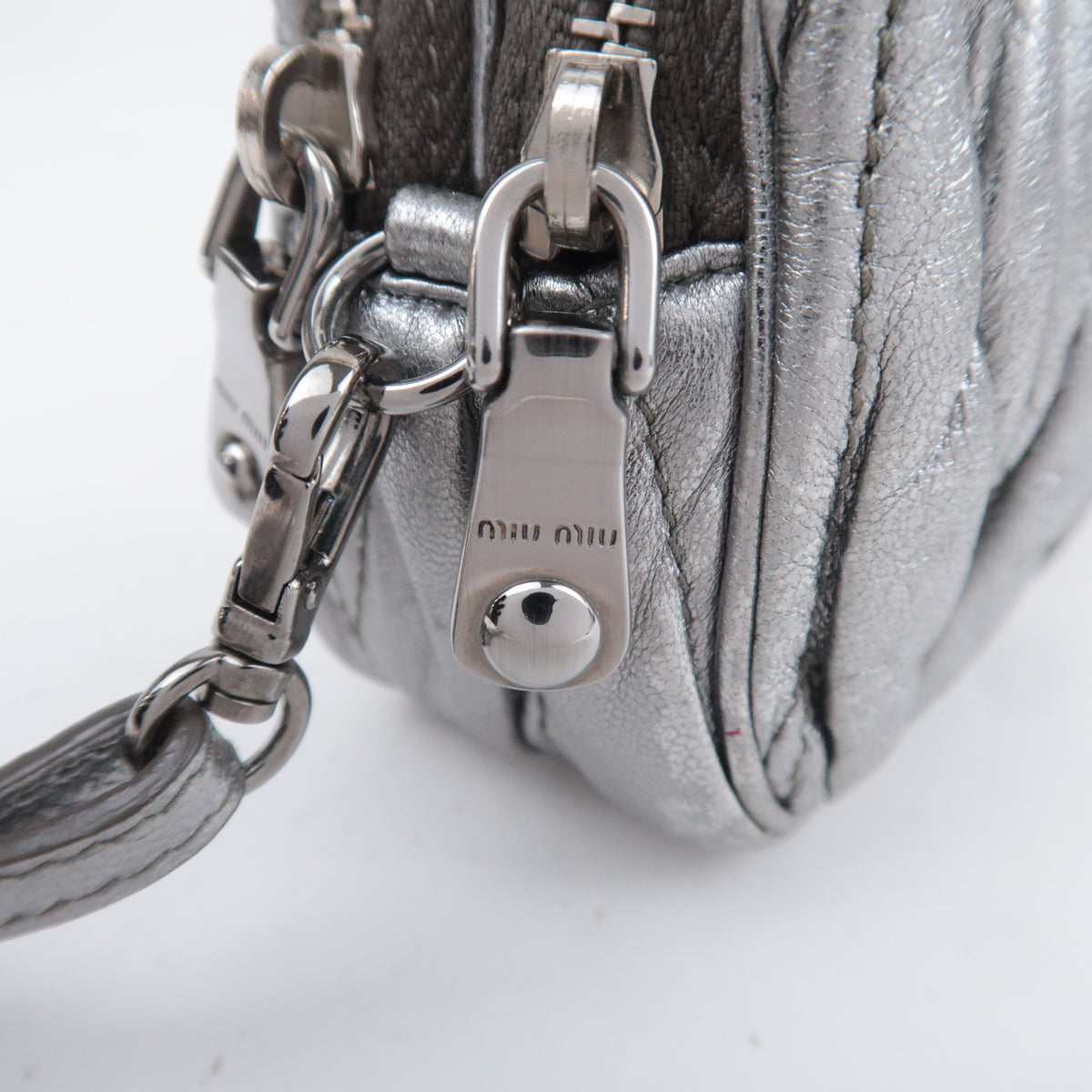 MIU MIU Matelasse Metallic Silver Mini Pouch