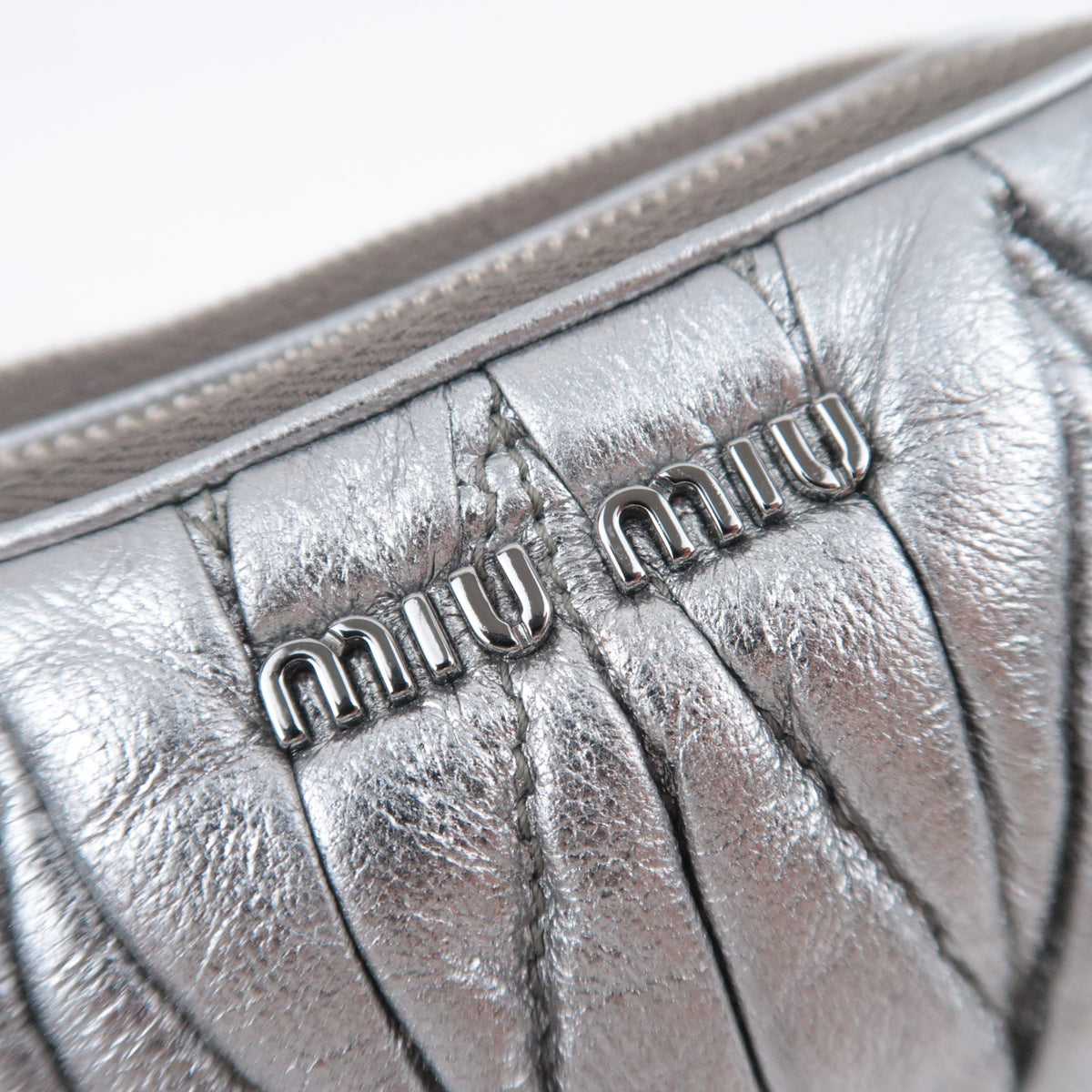MIU MIU Matelasse Metallic Silver Mini Pouch