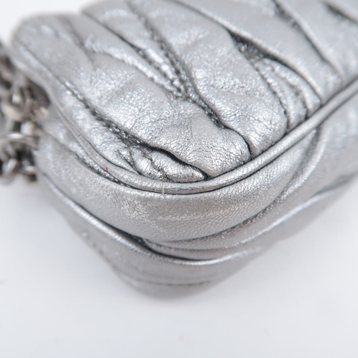 MIU MIU Matelasse Metallic Silver Mini Pouch