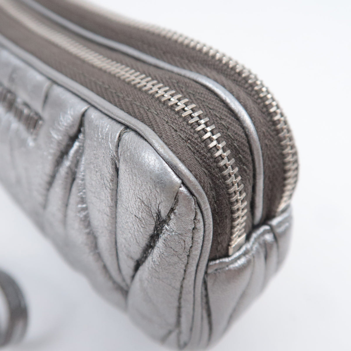 MIU MIU Matelasse Metallic Silver Mini Pouch