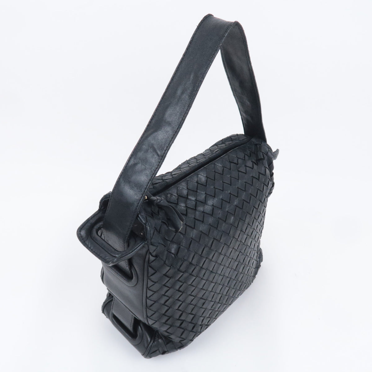 BOTTEGA VENETA Intrecciato Leather One Shoulder Bag Black