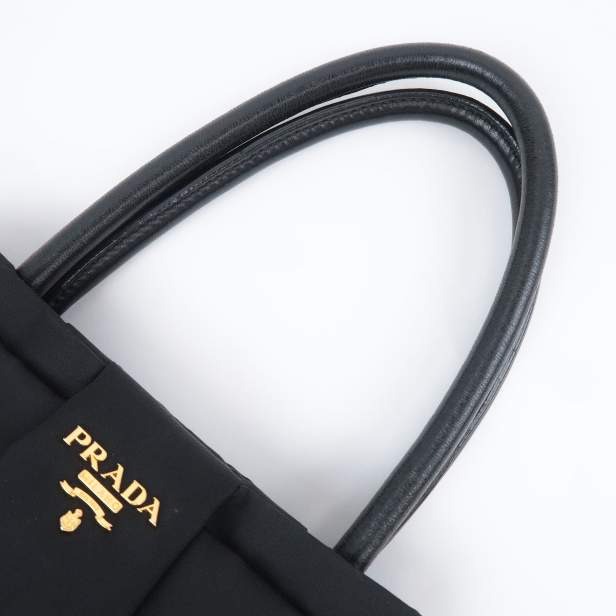 PRADA Front Bow Nylon Handbag Black N1601