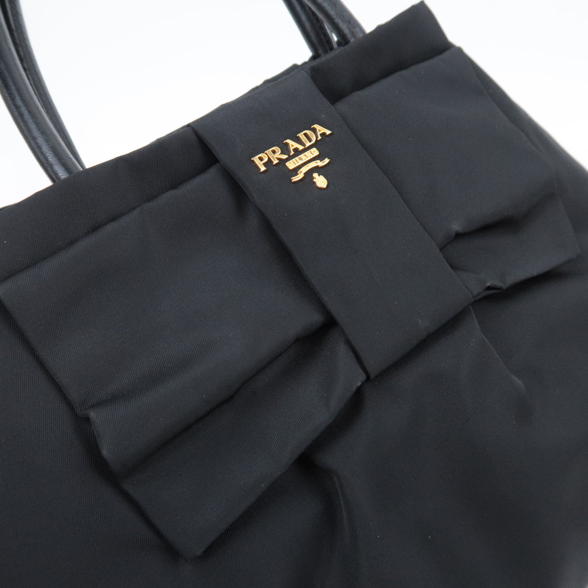 PRADA Front Bow Nylon Handbag Black N1601