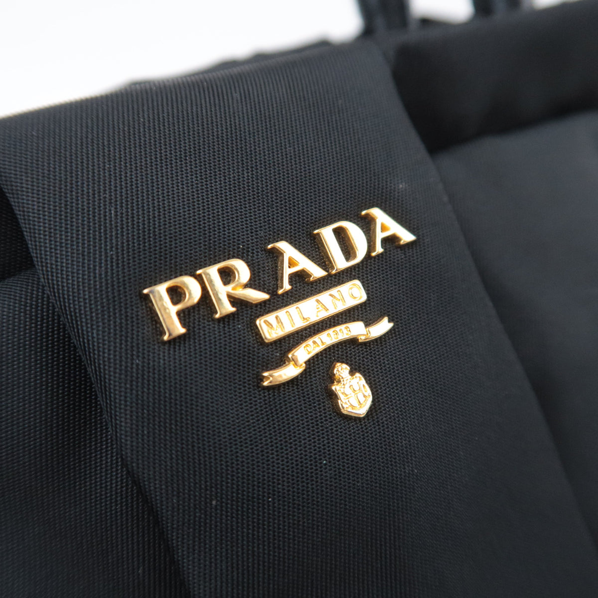 PRADA Front Bow Nylon Handbag Black N1601