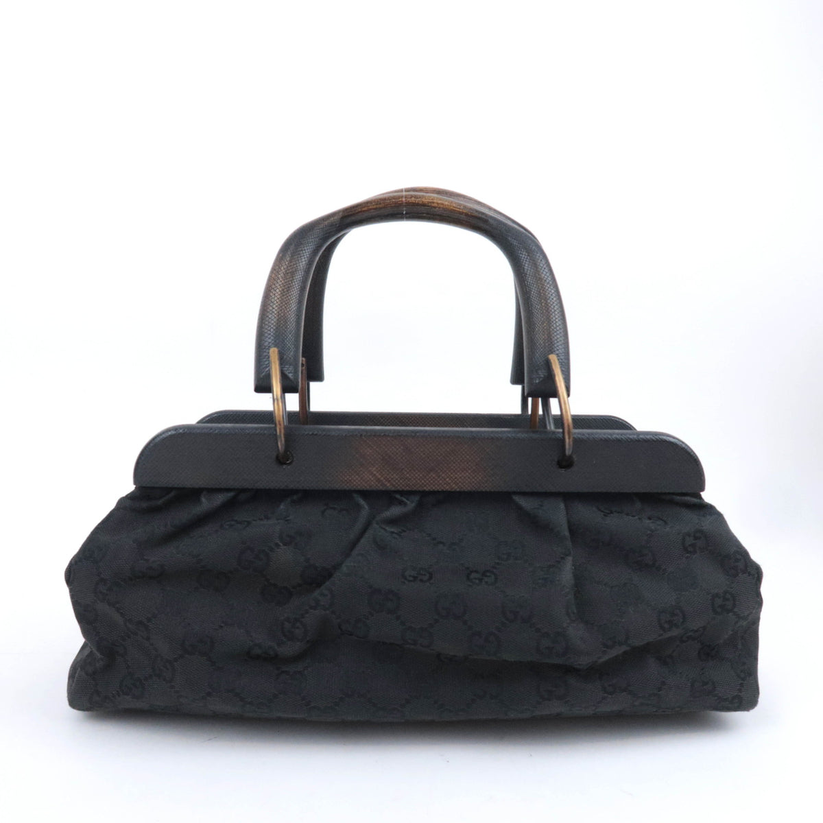 GUCCI by Tom Ford GG Canvas Wood Handle Handbag Black 112683