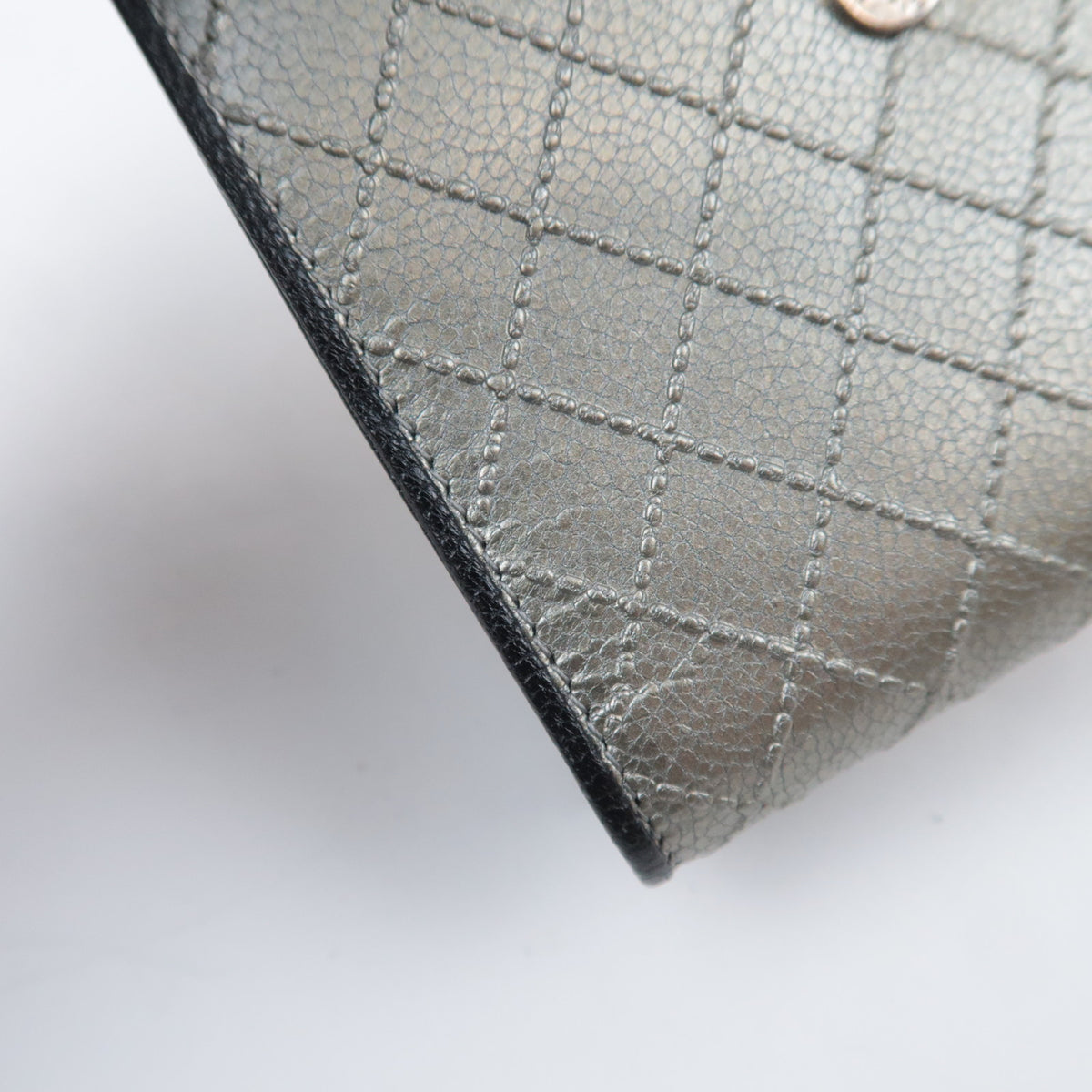 CHANEL Bicolore Leather Double Snap Wallet Silver