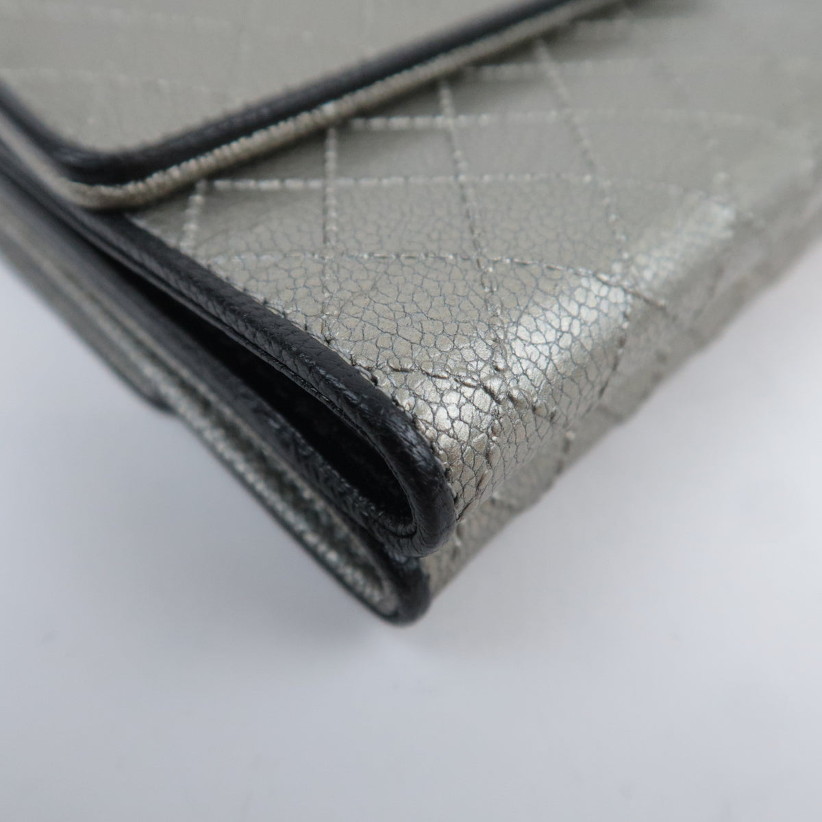 CHANEL Bicolore Leather Double Snap Wallet Silver