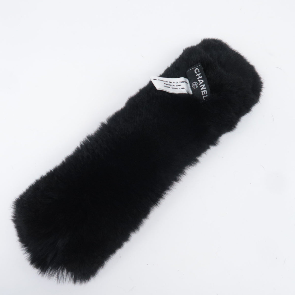 CHANEL Rabbit Lapin Fur Cuff Bracelet Bangle with CC Charm Black