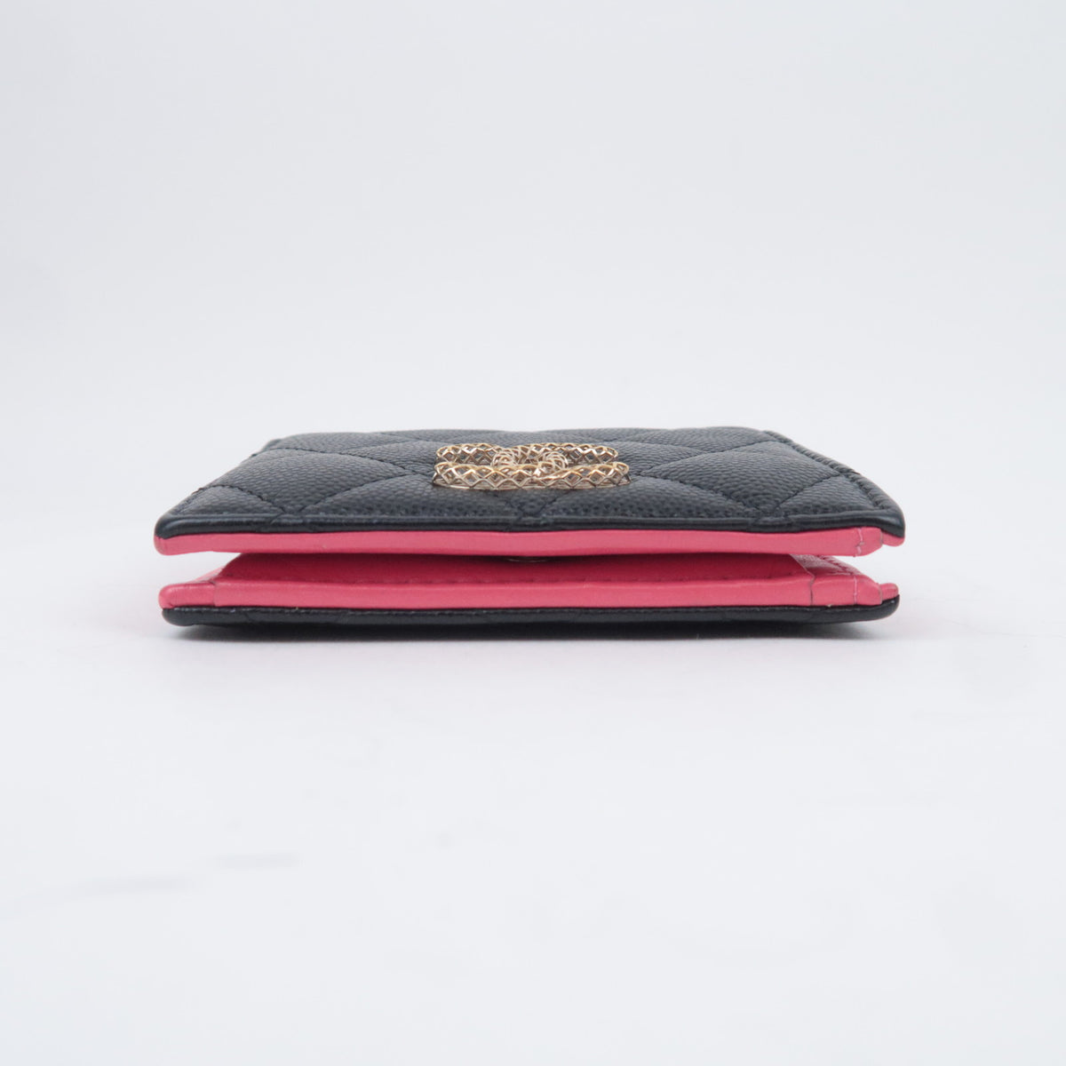 CHANEL Coco Mark Matelasse Bi-Fold Wallet Caviarskin Black Gold HDW