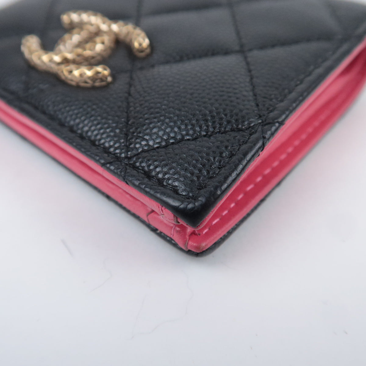 CHANEL Coco Mark Matelasse Bi-Fold Wallet Caviarskin Black Gold HDW