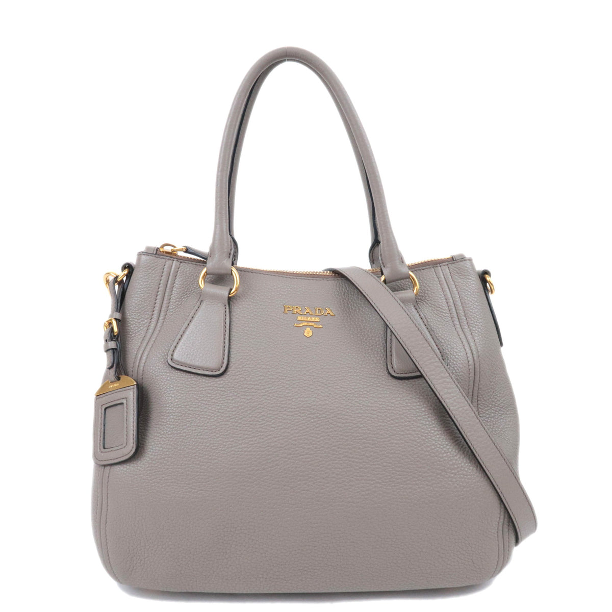 PRADA 2Way Leather Handbag Gray 1BC03292769