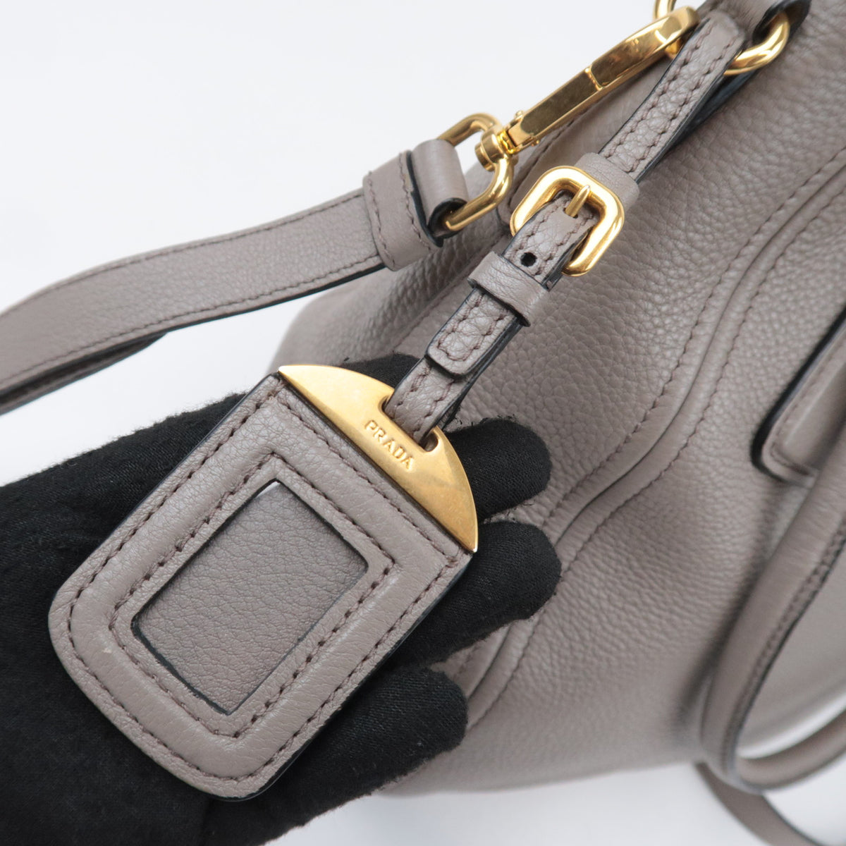 PRADA 2Way Leather Handbag Gray 1BC032