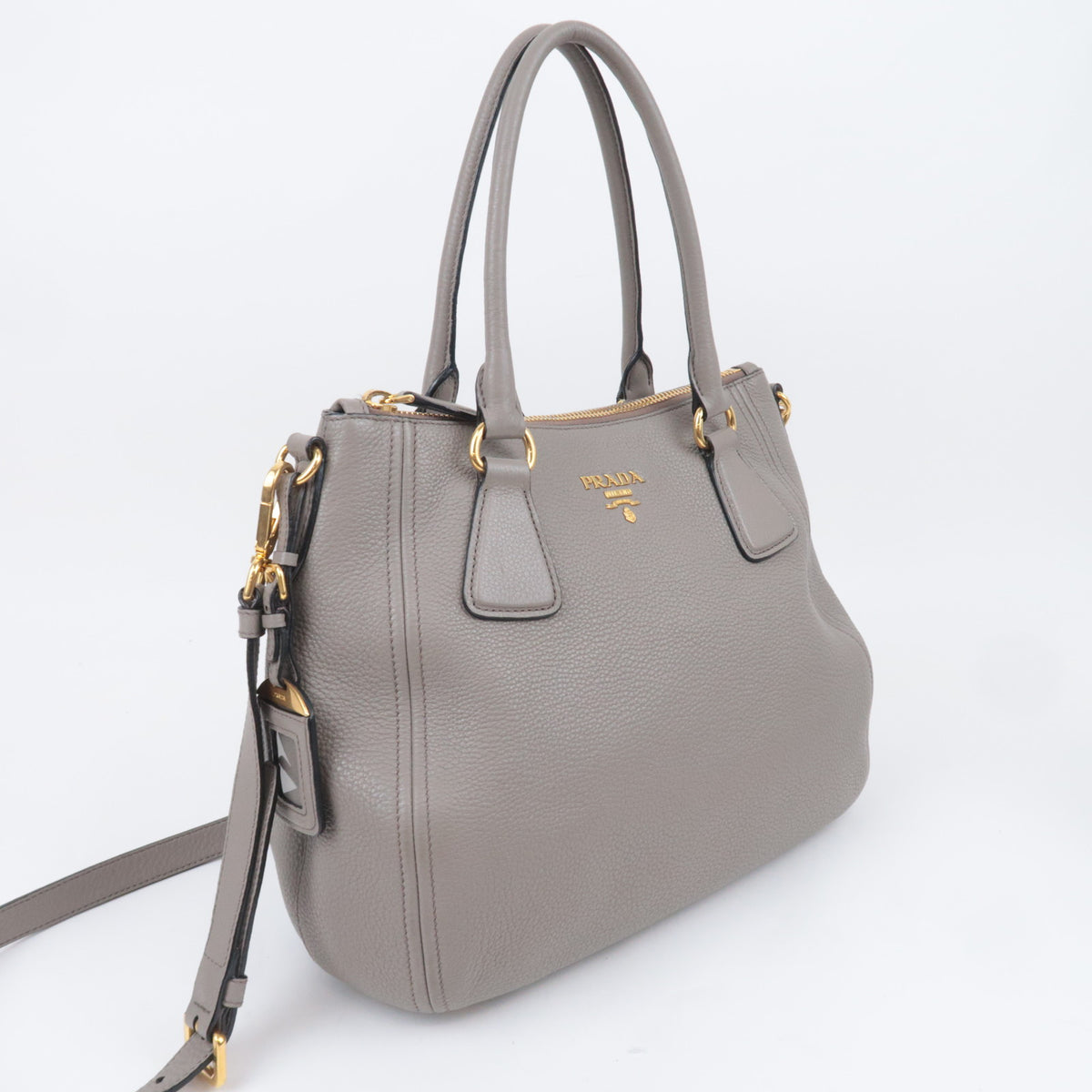PRADA 2Way Leather Handbag Gray 1BC032