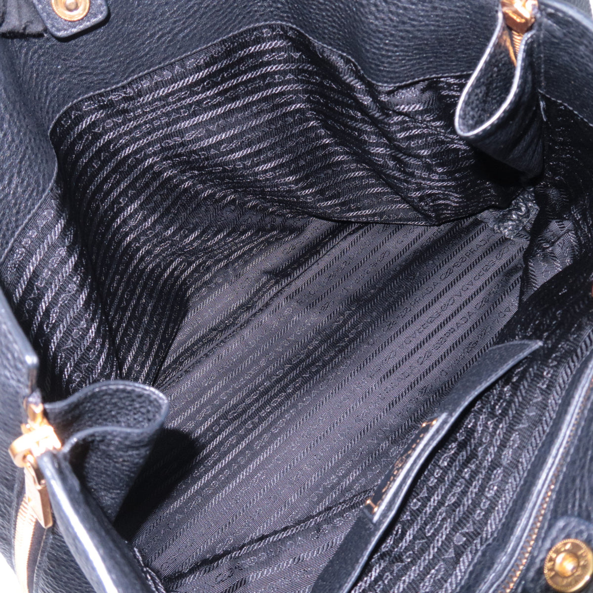 PRADA 2Way Leather Side Zip Handbag Black