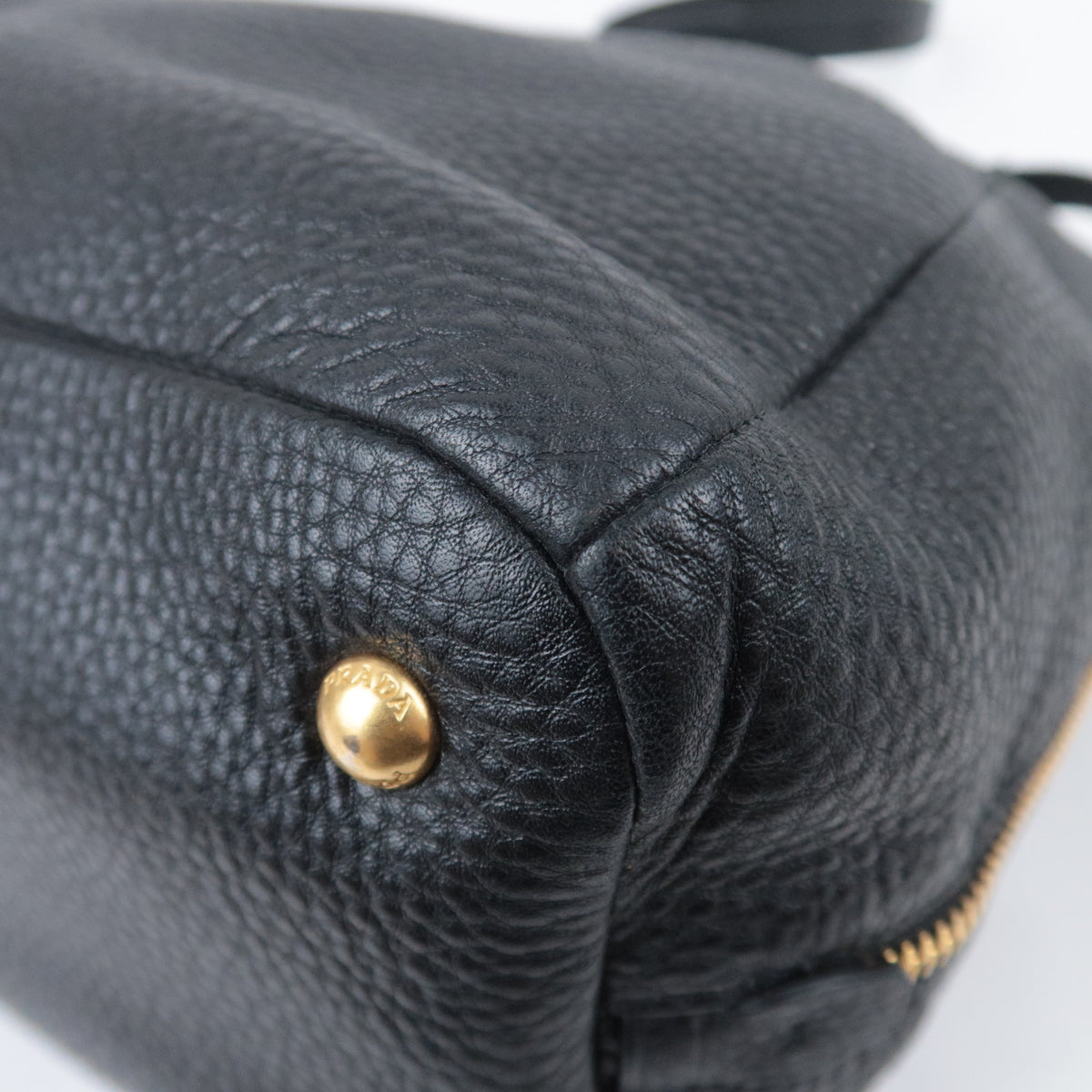PRADA 2Way Leather Side Zip Handbag Black