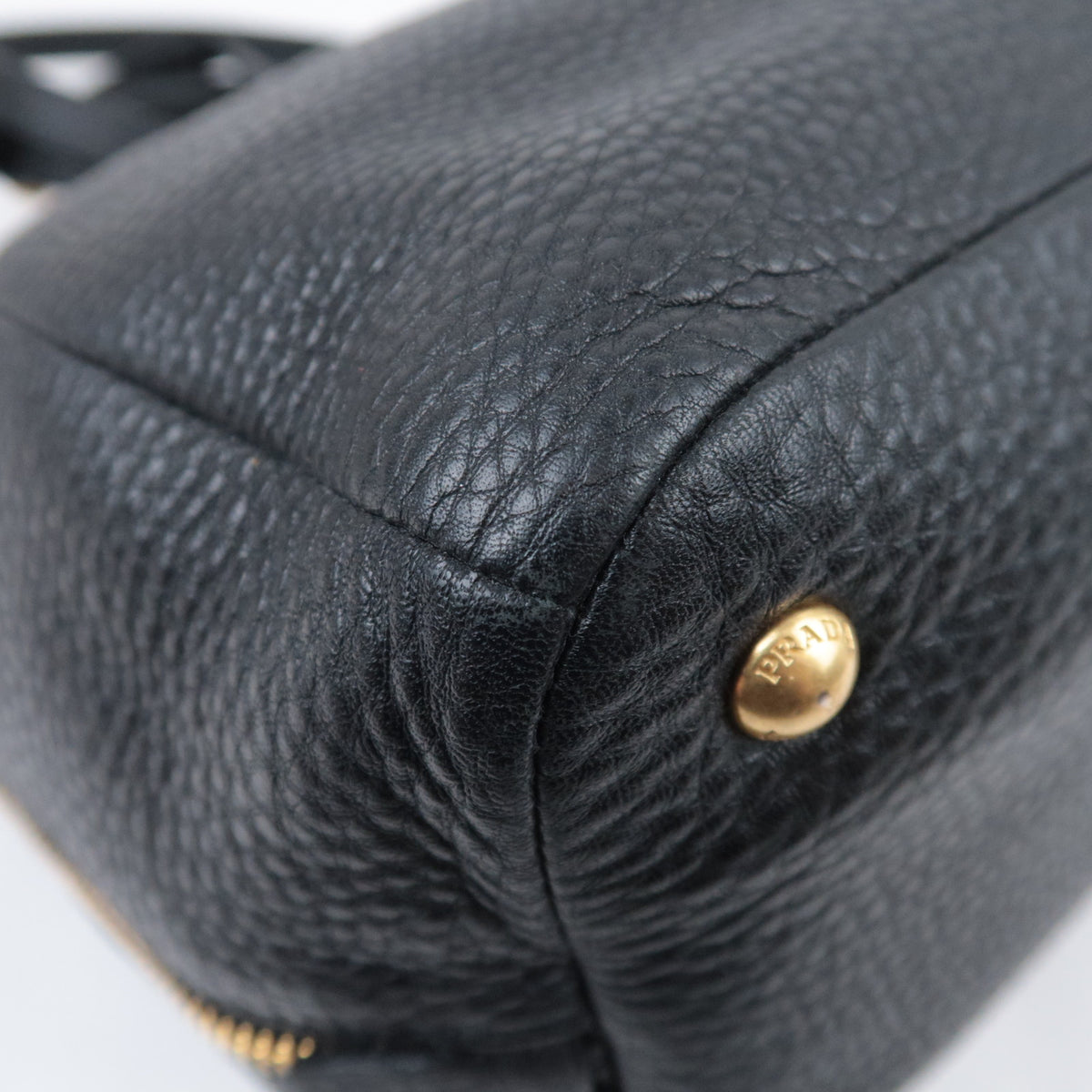 PRADA 2Way Leather Side Zip Handbag Black