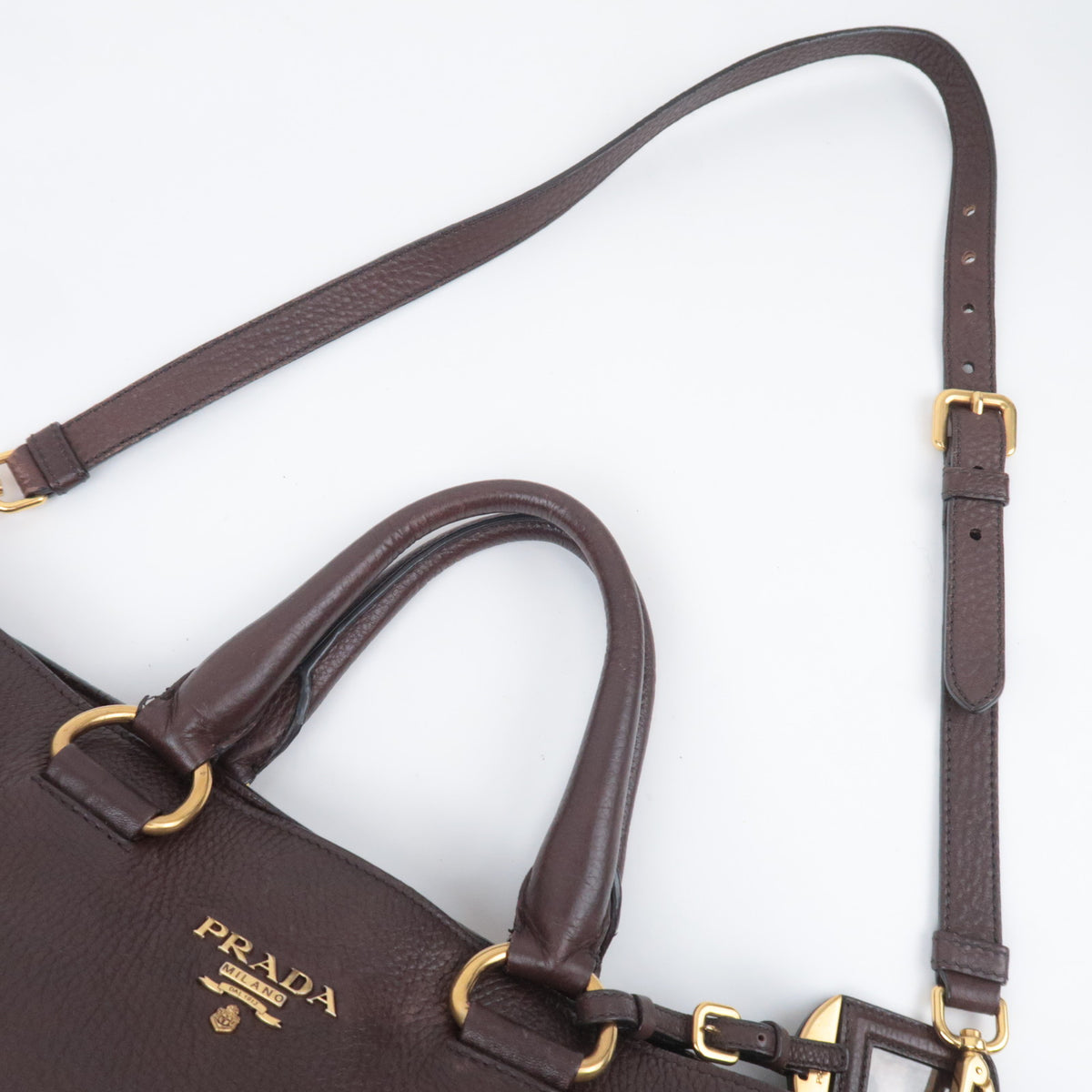 PRADA Two Tone 2Way Leather Handbag Brown Black *Strap, Name tag