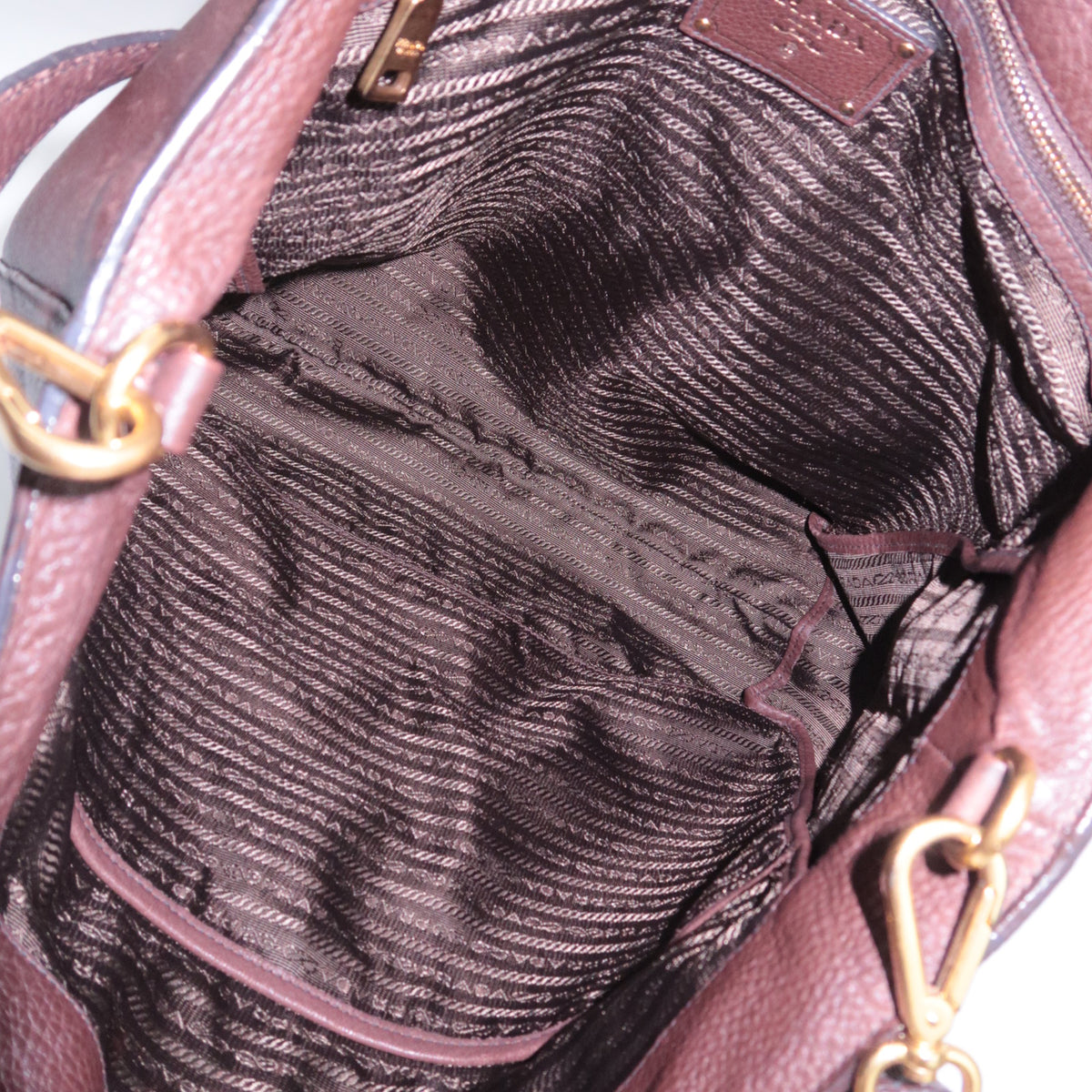 PRADA Two Tone 2Way Leather Handbag Brown Black *Strap, Name tag