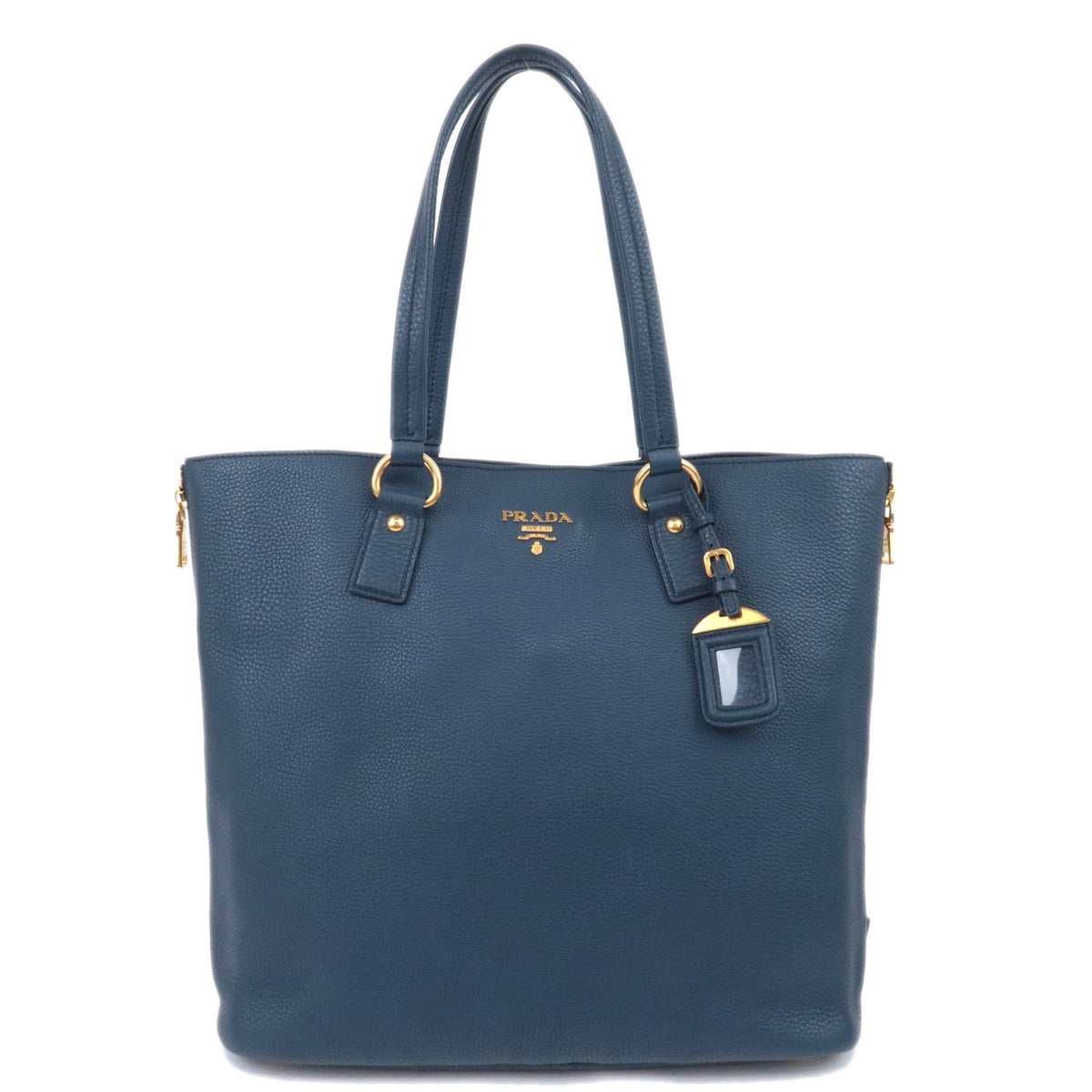 PRADA Leather Side Zip Tote Bag Navy BR437292773