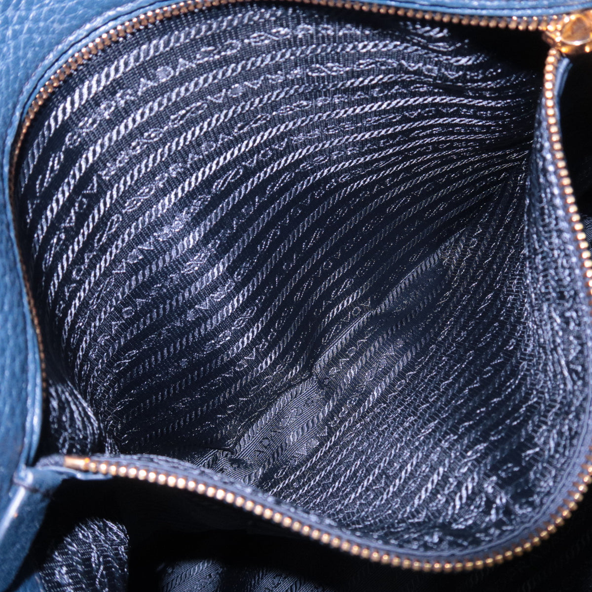 PRADA Leather Side Zip Tote Bag Navy BR4372