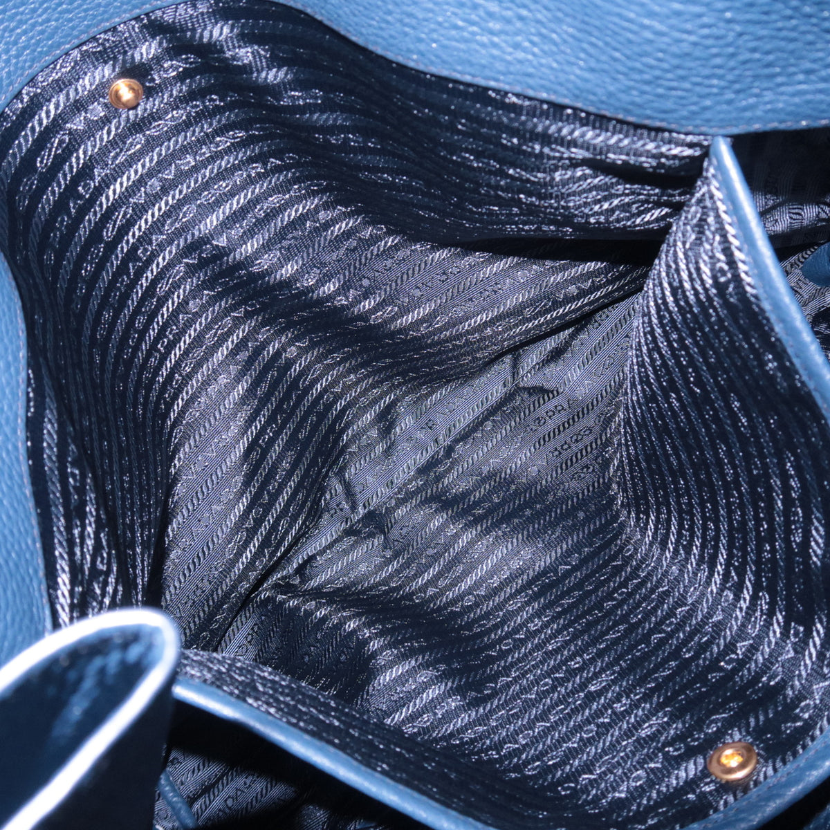 PRADA Leather Side Zip Tote Bag Navy BR4372