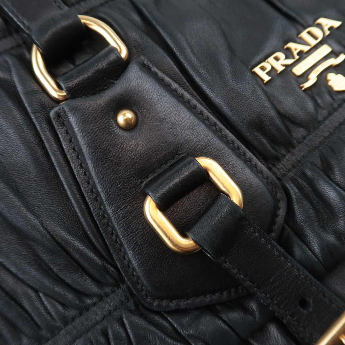 PRADA Gathered Leather Crossbody Flap Bag Black