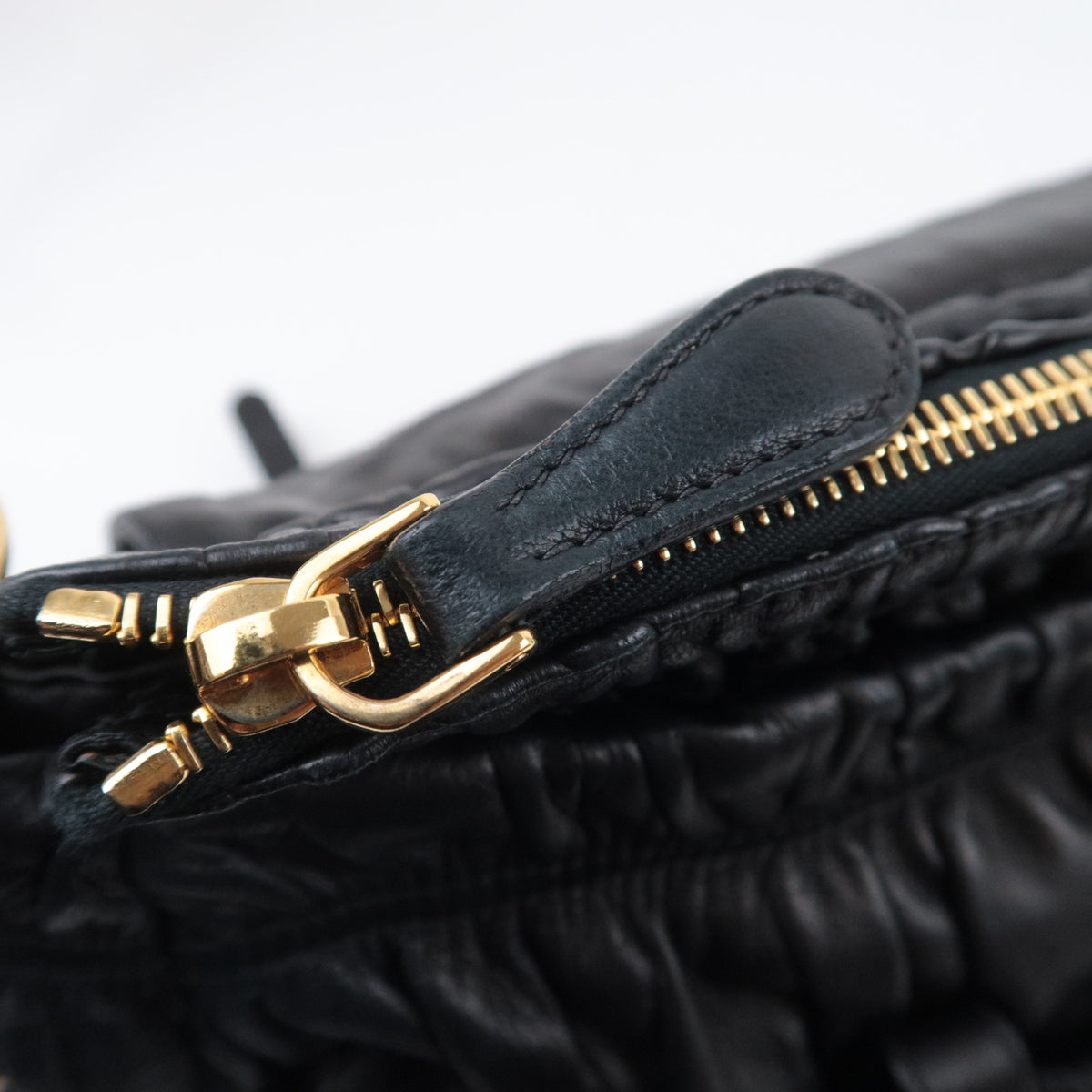 PRADA Gathered Leather Crossbody Flap Bag Black