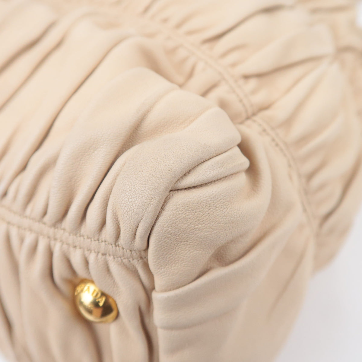 PRADA Gathered Leather 2Way Handbag Beige