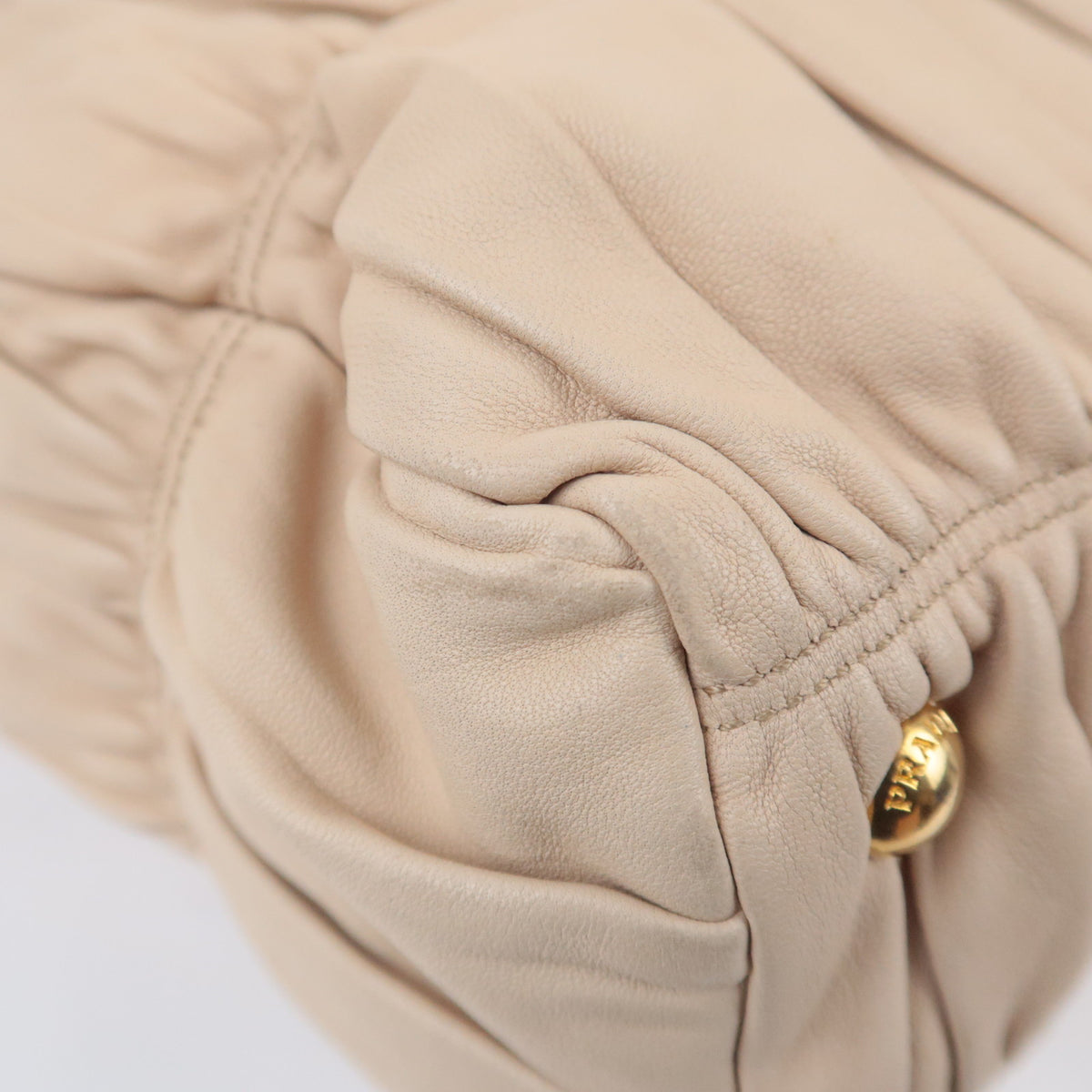 PRADA Gathered Leather 2Way Handbag Beige