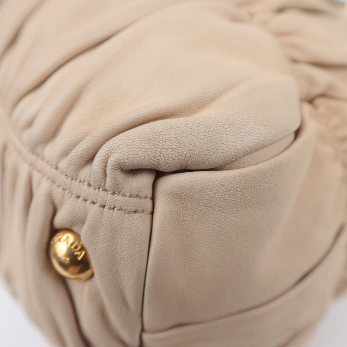 PRADA Gathered Leather 2Way Handbag Beige