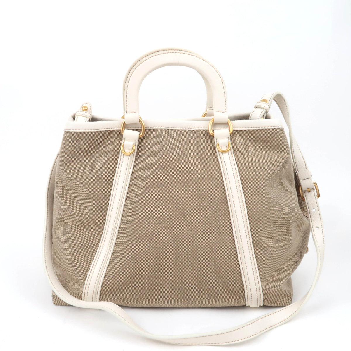 PRADA Logo Jacquard 2Way Handbag Beige BN1671