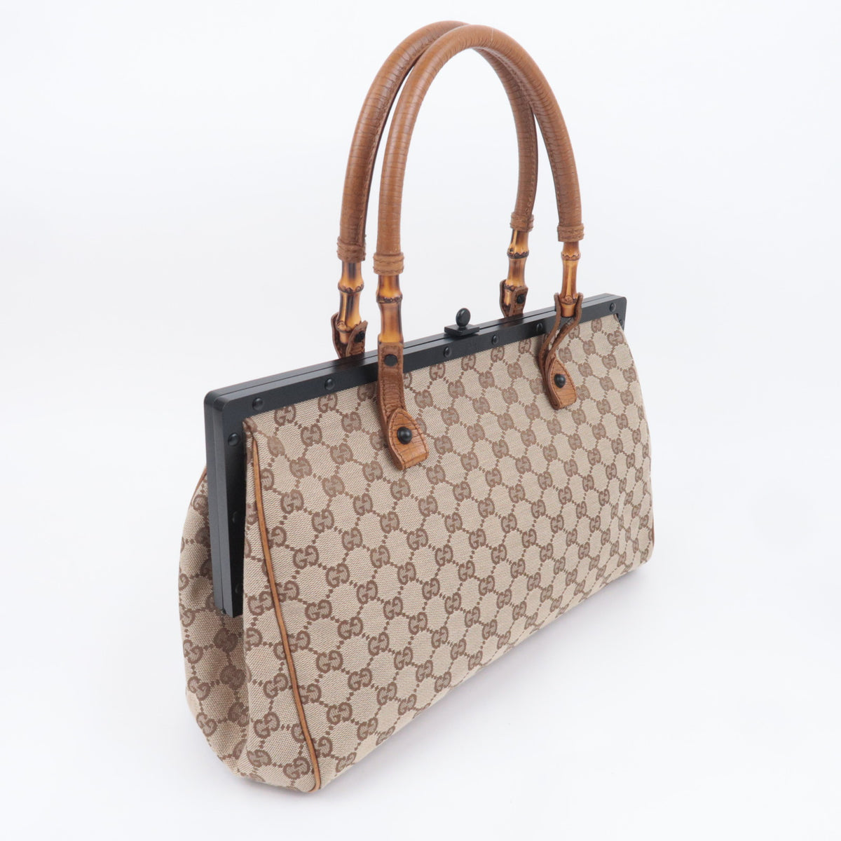 GUCCI GG Canvas Bamboo Handle Handbag 112174