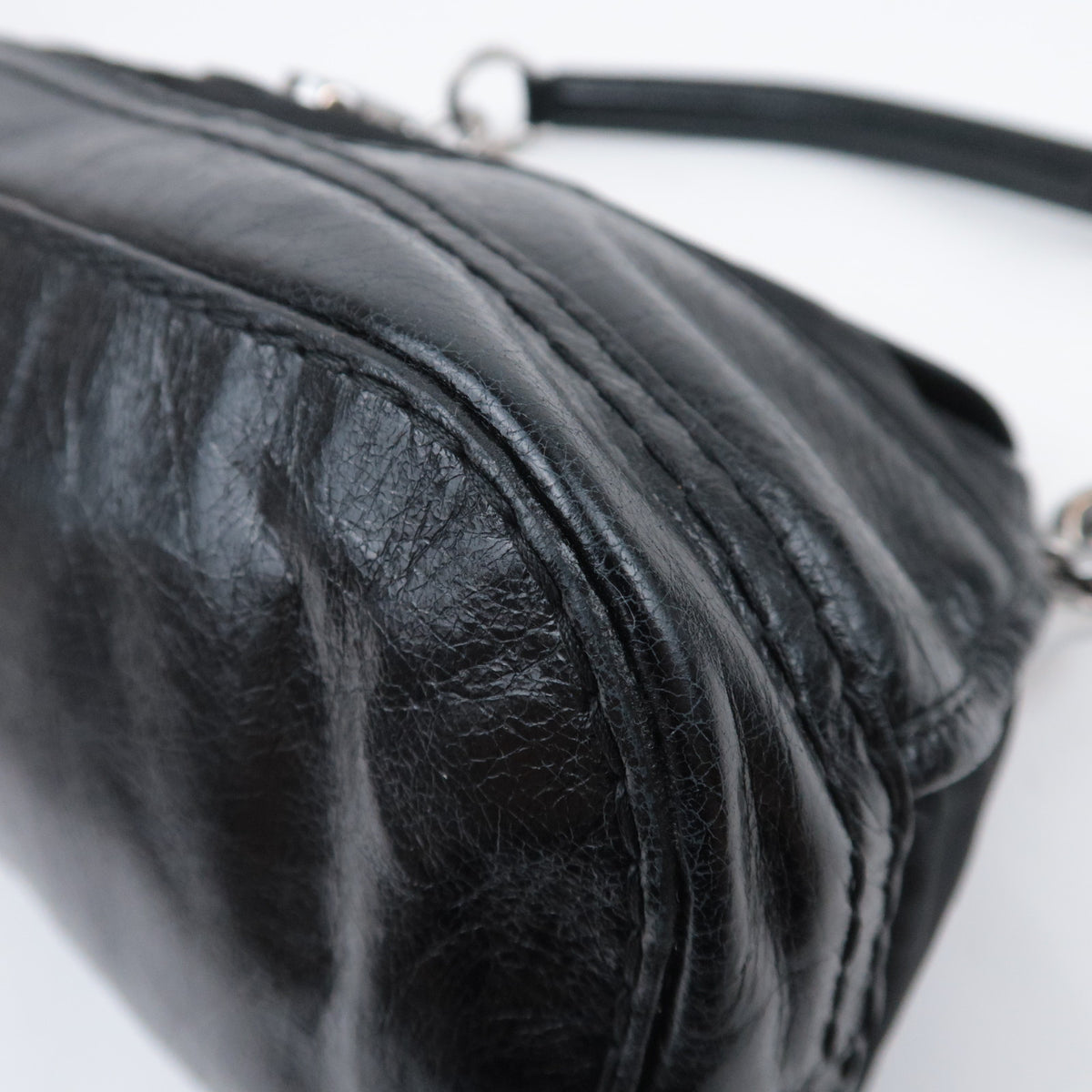 PRADA Nylon Leather Chain Shoulder Bag Black