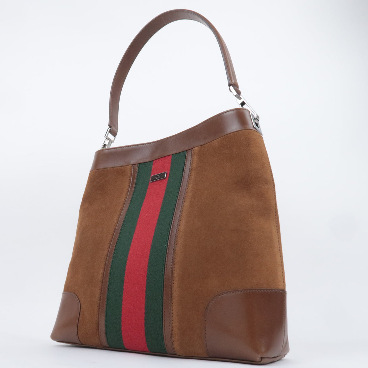 GUCCI Sherry Suede Web Stripe Shoulder Bag 33900