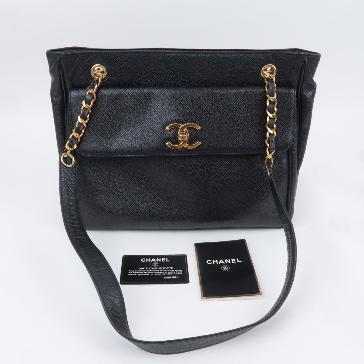 CHANEL Coco Mark Chain Tote Bag Caviarskin