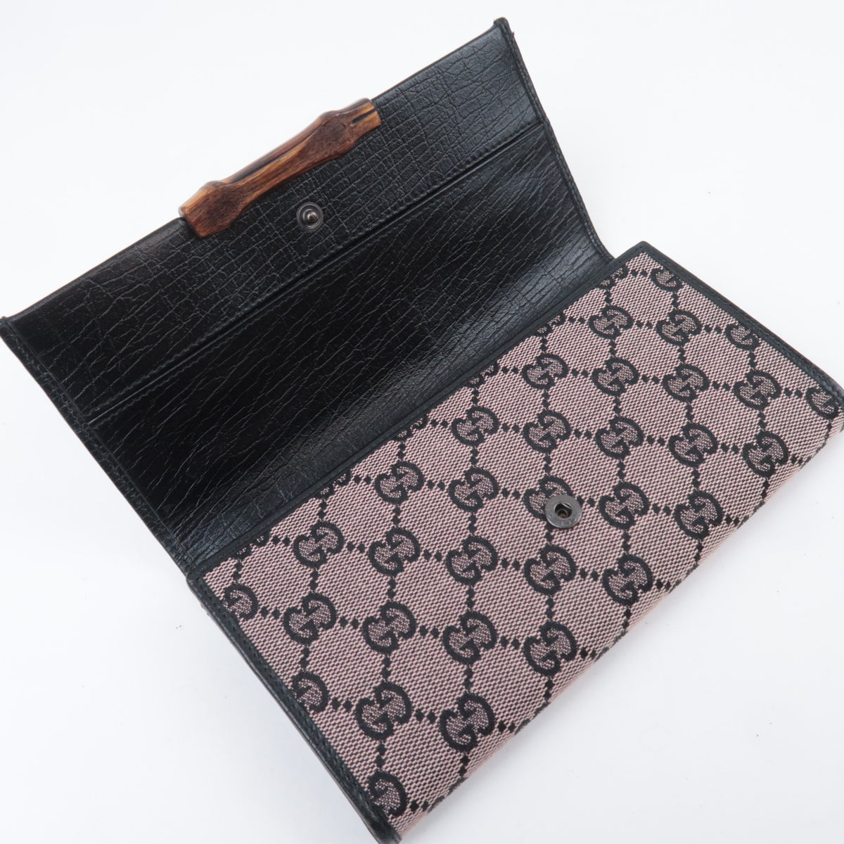GUCCI Bamboo GG Canvas Bi-Fold Long Wallet Pink Black 112520