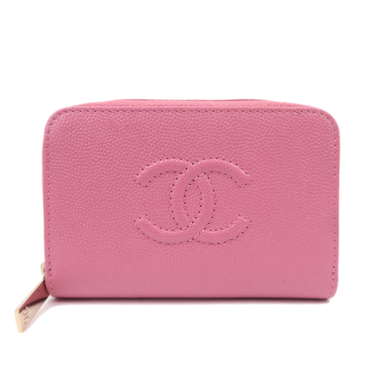 CHANEL Coco Mark Round Zipper Coin Case Caviarskin Pink92830