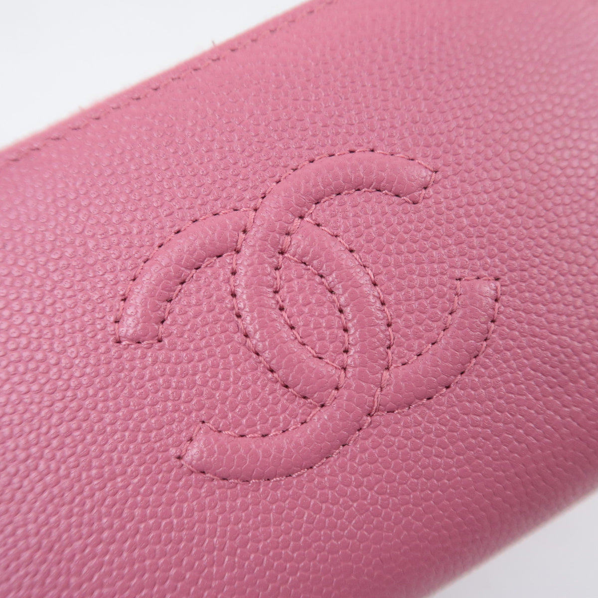 CHANEL Coco Mark Round Zipper Coin Case Caviarskin Pink