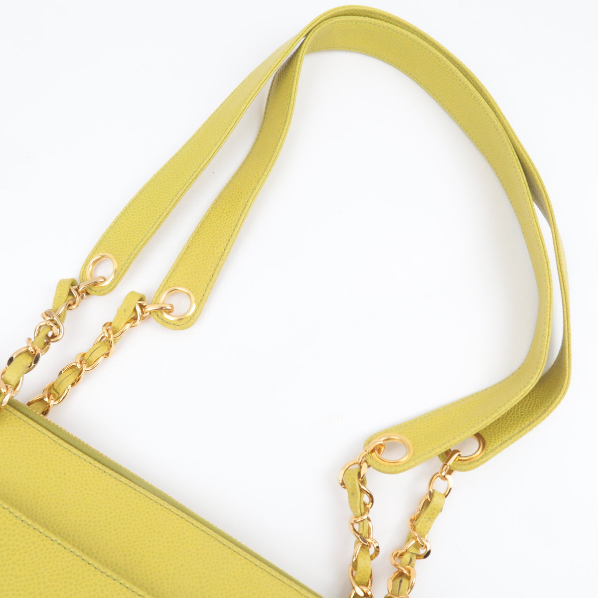 CHANEL Logo Chain Tote Bag Caviarskin