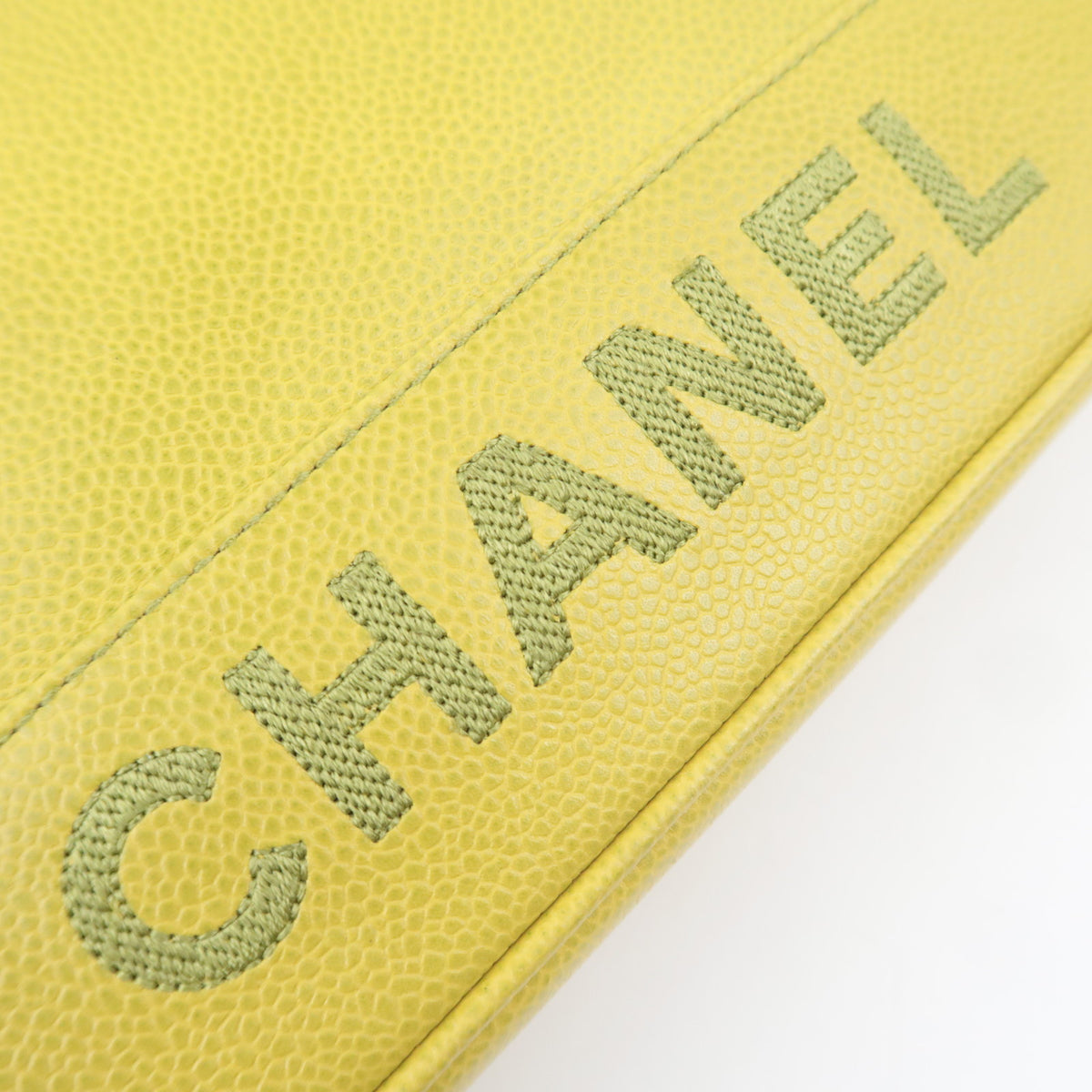 CHANEL Logo Chain Tote Bag Caviarskin