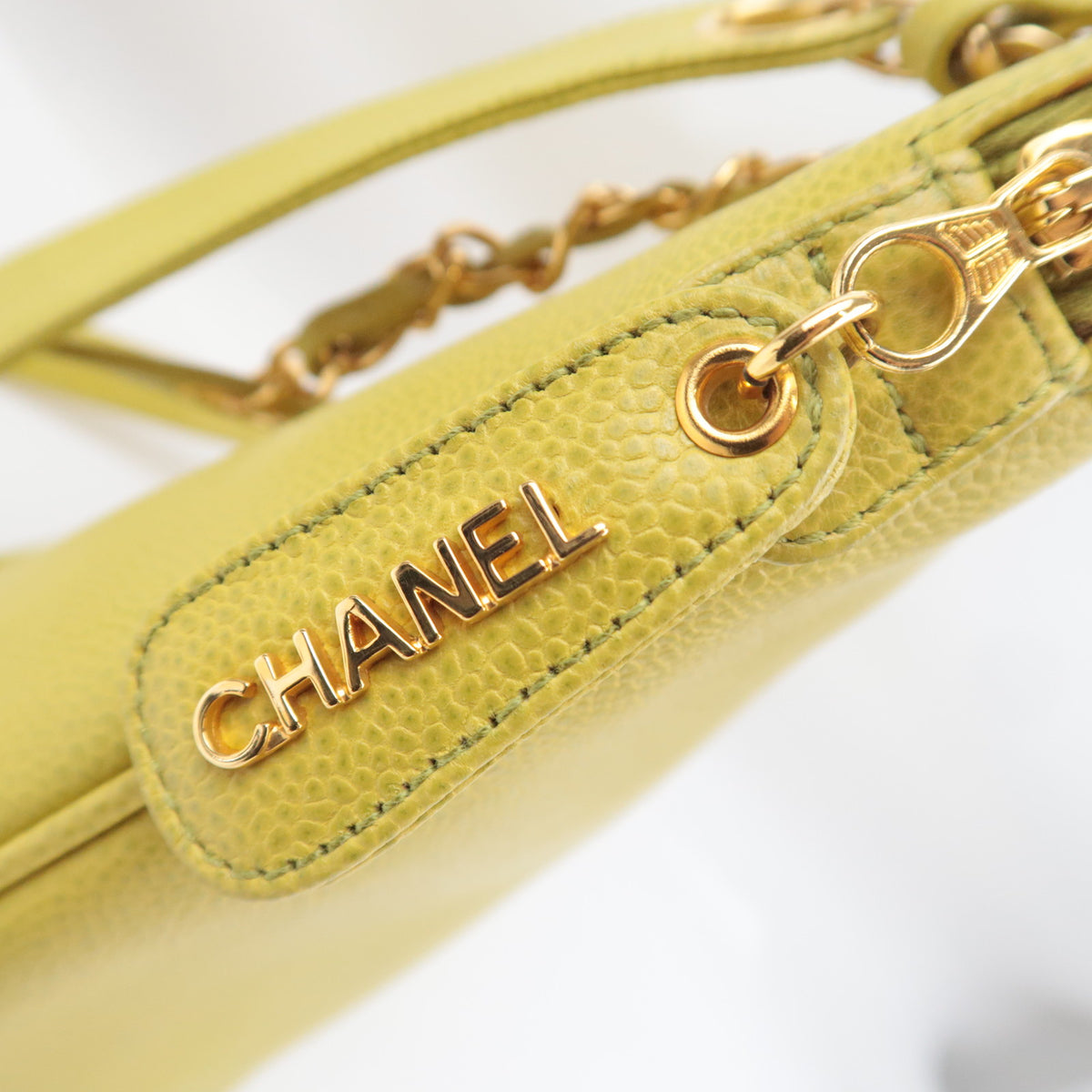 CHANEL Logo Chain Tote Bag Caviarskin
