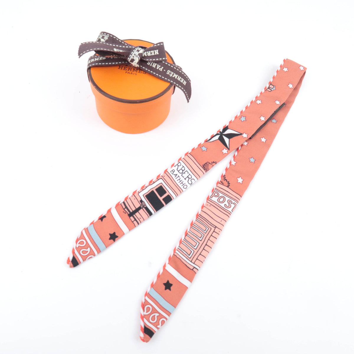 HERMES Twilly Doll Scarf Paris Station 100% Silk