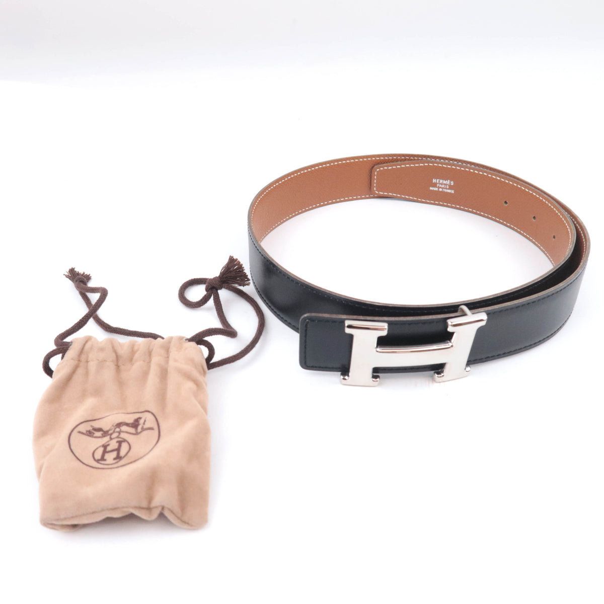 HERMES Constance H Reversible Leather Belt Size 76 "〇Z" Stamp Black Brown