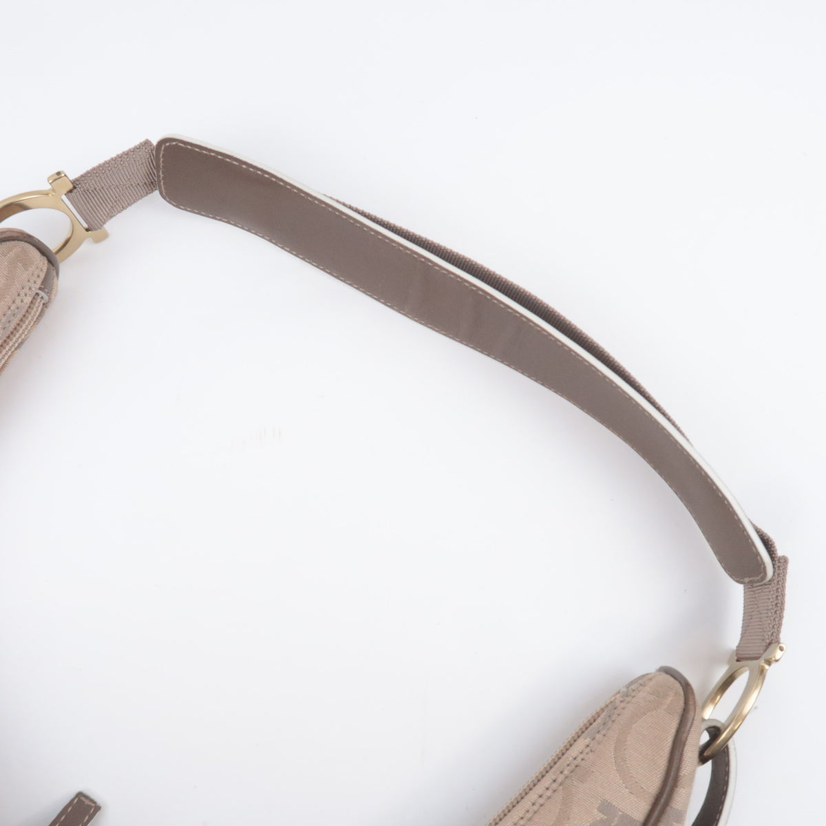 Ferragamo Gancini Canvas Crescent Shape Hobo Bag Beige